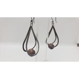 Vintage Mexico MCM 925 Sterling Silver Teardrop with Copper Ball Center 1950s